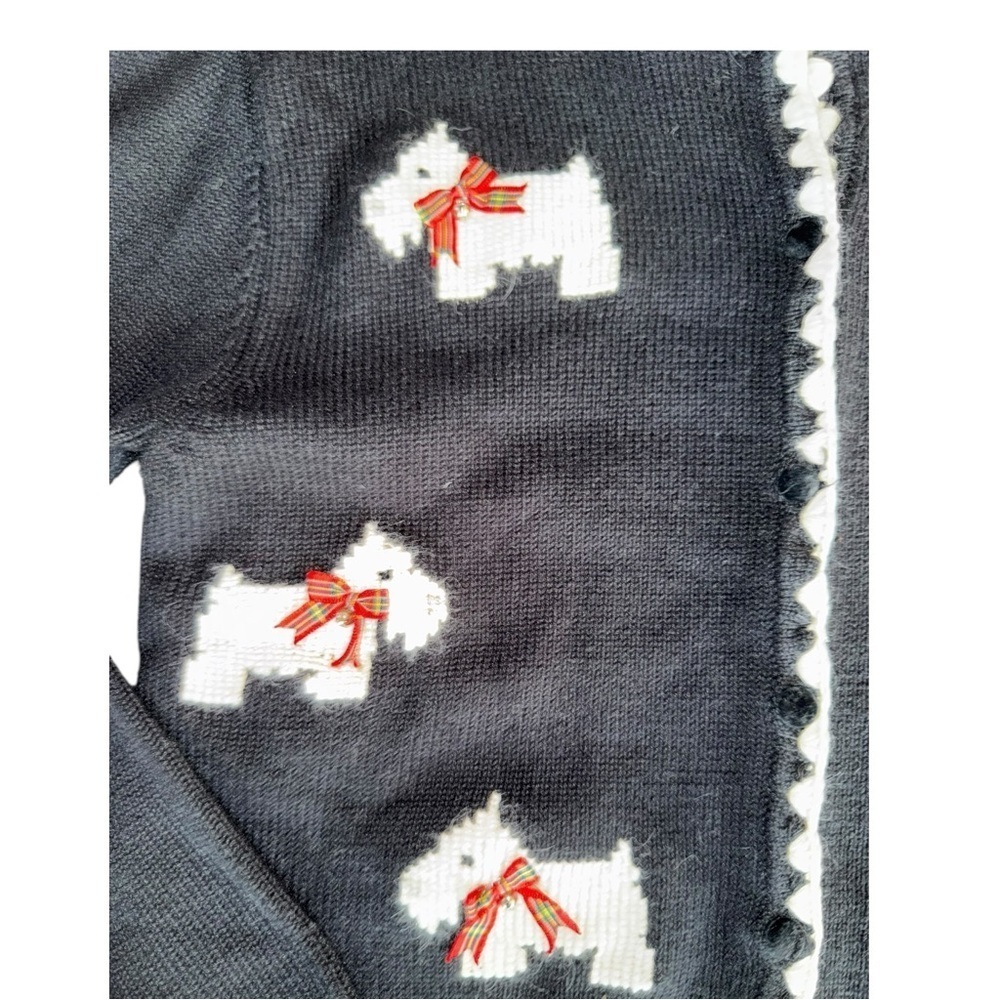 TALBOTS SWEATER CARDIGAN BLACK WHITE DOG WESTIE SCOTTISH TERRIER SIZE SP PETITE - Picture 4 of 15